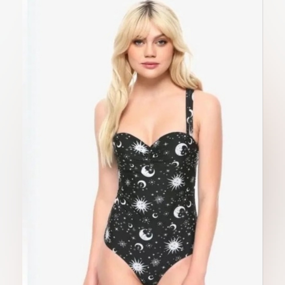 HOT TOPIC Black & White Celestial Swimsuit Size Large NWOT